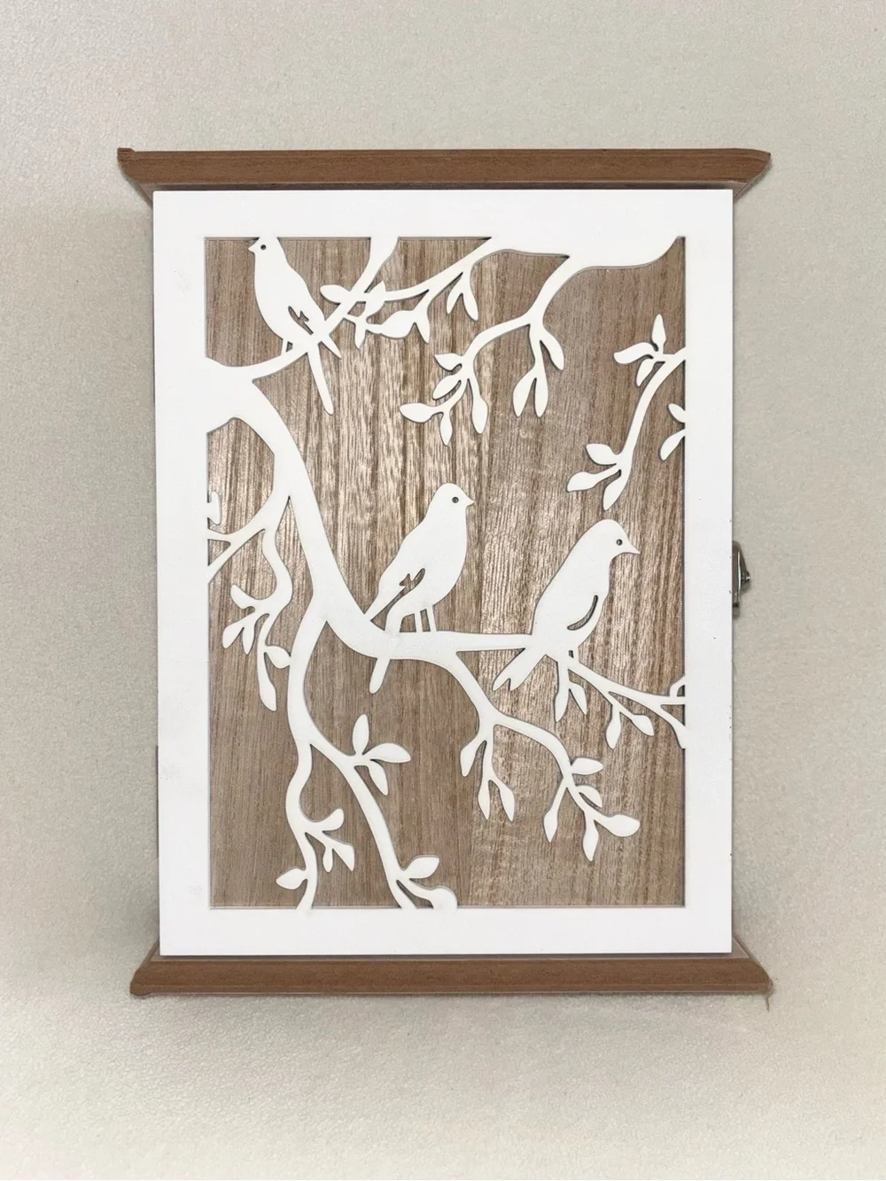 Wooden Bird Key Cabinet Wall Mount 6 Hook Rustic Farmhouse Decor